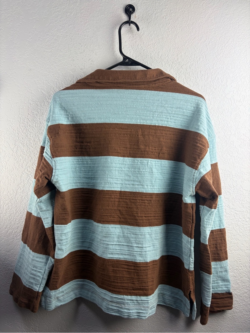 Velvet Heart Women’s  Brown & Light Blue Striped Collared Pullover L - Picture 3 of 7